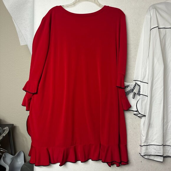Lot of 2 IC by Connie K top tunic sz 3X white black bows and red ruffle sleeves - Picture 8 of 12